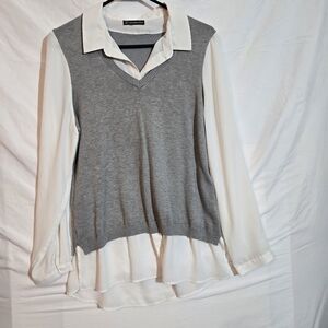 Adrianna Papell Cream and Gray Blouse